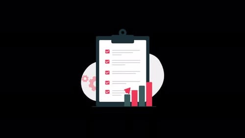 Business Checklist and Progress Bar Graph Flat Design Animation