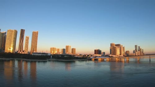 Modern architecture buildings and skyline view during sunset video background
