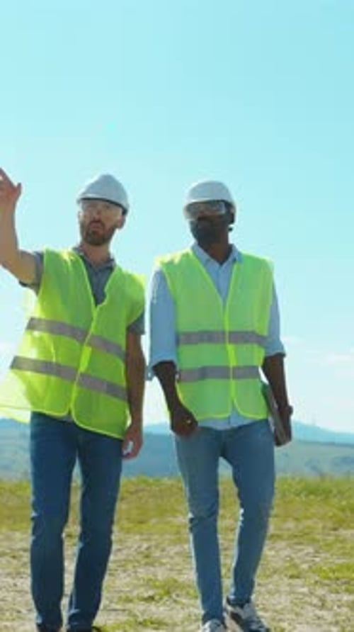 Construction Workers are Engaging in Discussions About Their Project While on the Job Site