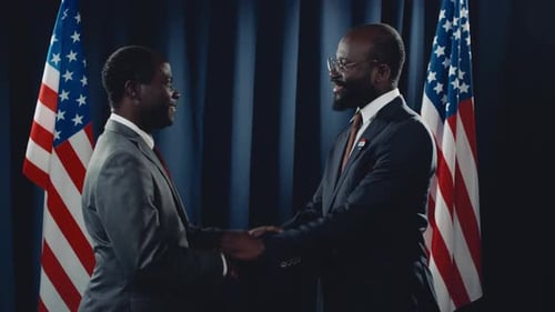 Politicians Shaking Hands with American Flags