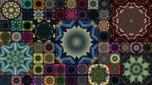 Multiple Flower Mandala Pattern In One Screen. Mandala Vj Loop Motion Animation Background, Vj Multi