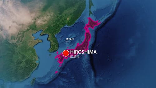 Digital Map Zoom Animation to Japan and Hiroshima