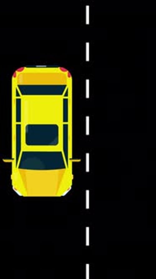Yellow Car Driving On The Road With Top View Of Cars On Vertical On Alpha Channel