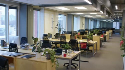 Empty Open Space Office Filled with Workplaces