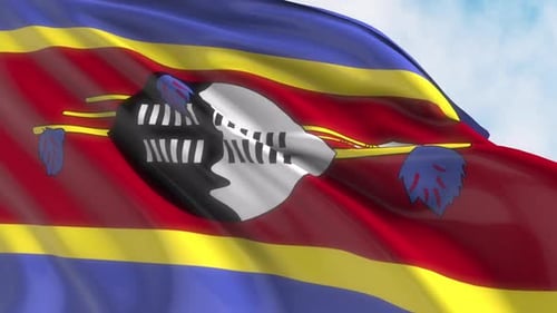 National Flag of Eswatini Waving in Wind