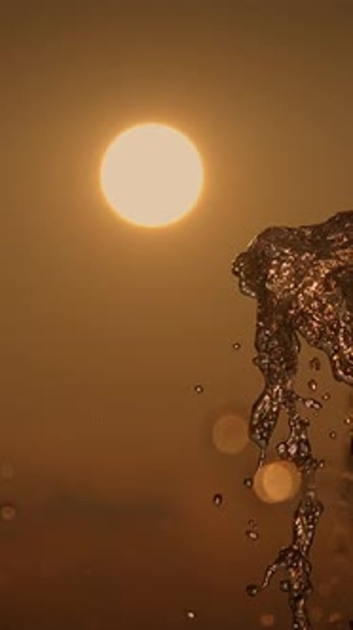 Water Splashes Silhouetted by the Radiant Sun