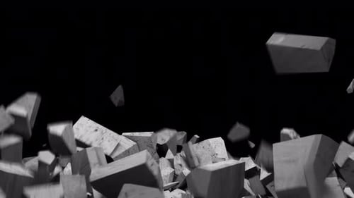 Animation of the destruction of a concrete wall against a chromakey background. Concrete explosion.