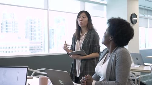 Businesswomen Talking in Office Meeting Adult