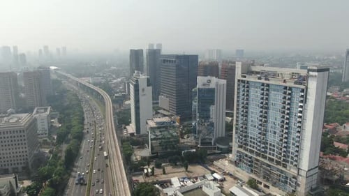 Sunny Day Jakarta Drone View Highway Railway, Pondok Indah Drone View Highway Aerial