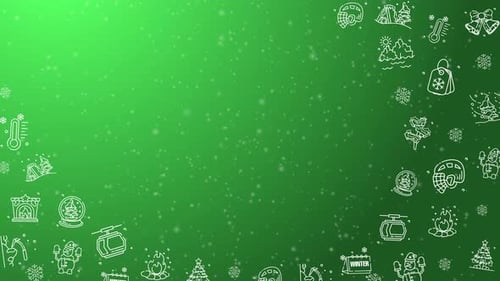 Doodle Winter Holiday Icons Line art Seamless Pattern With Particles on a Green Background