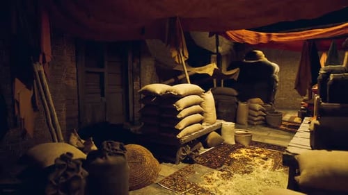 Rustic Marketplace Interior with Changing Lighting Effect