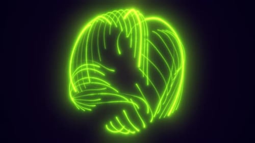 Abstract glowing green energy sphere with flowing neon light trails on a dark background