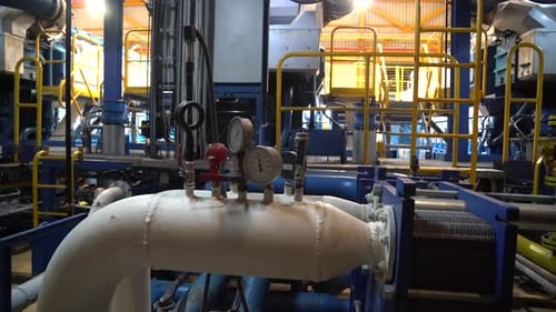 gas station with pipes with indicators. Industrial interior.