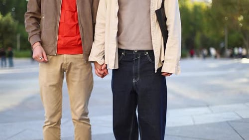 Gay Male Couple Holding Hands Outdoors in the City