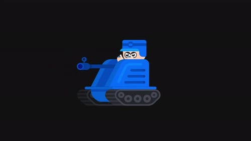 Flat Design Blue Tank with Soldier Firing Animation