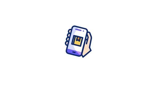 Animated Hand Holding Phone with Package Icon for Digital Delivery