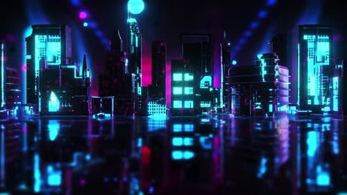 3d rendering of neon city animation