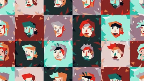 Visages abstraits dans un style cubiste - Vidéo : motif sans couture