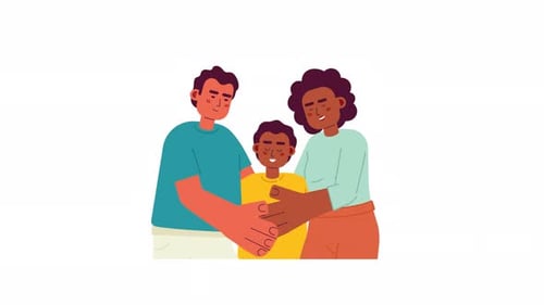 Loving Family Hugging In Flat Design Animation