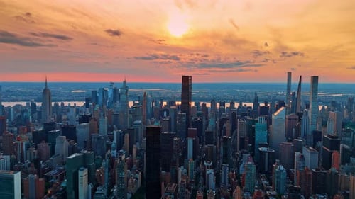 Amazing scenery of lively Manhattan, New York, USA at sunset.