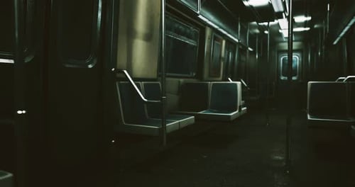 Quiet Subway Carriage Awaits Passengers at Dusk in the City