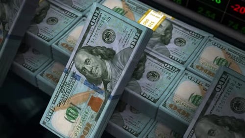 Money Stack Falling Dollar Bills Financial Market Background 4K