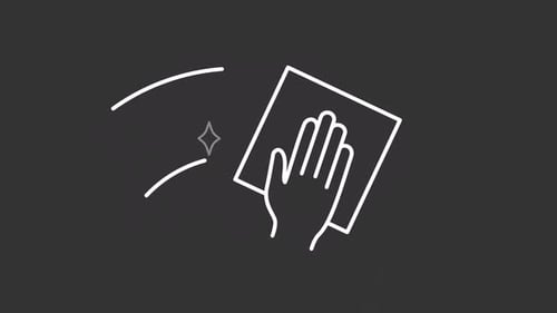 Animated Hand Wiping Clean Surface with Sparkle Effect