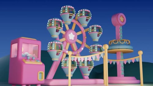 Cute 3D Funfair Carnival Scene Animation