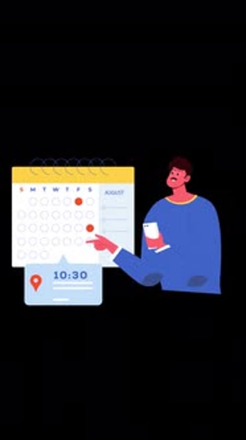 2D Character Marking Important Day On Calendar Vertical On Alpha Channel