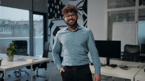 Arabian Business Man Smiling Toothy Looking at Camera Posing Standing in Office Ethnic Happy Adult