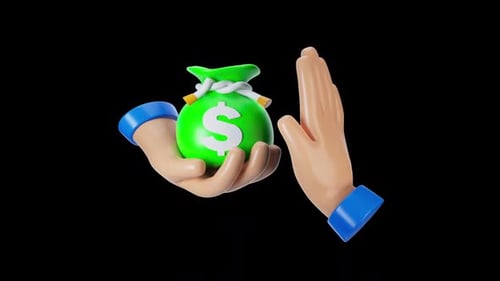 3D Refusing Bribe Hand and Money Bag Anti Corruption Icon