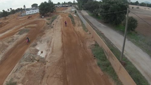 Motocross Dirt Bikes Racing Aerial Rural Track