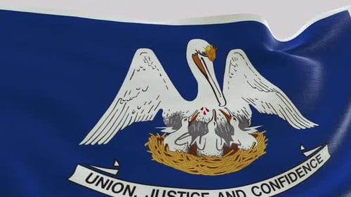 Waving Louisiana State Flag with Pelican and Motto Symbol
