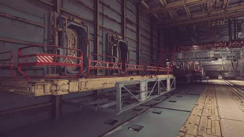 An Industrial Space Features Elevated Platforms Supported By Metal Frames