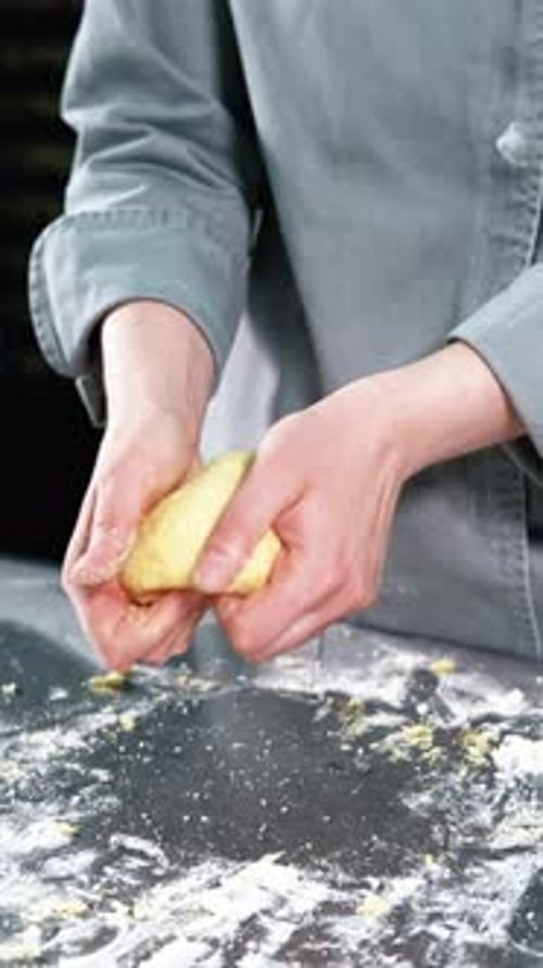 Hands Kneading Dough Preparing Food for Baking