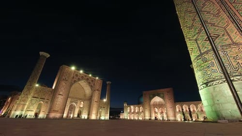 Time Lapse Sunset Behind Wonderful Registan Square+