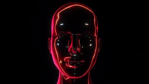 Red Neon Outline Glowing Abstract Human Head Rotation