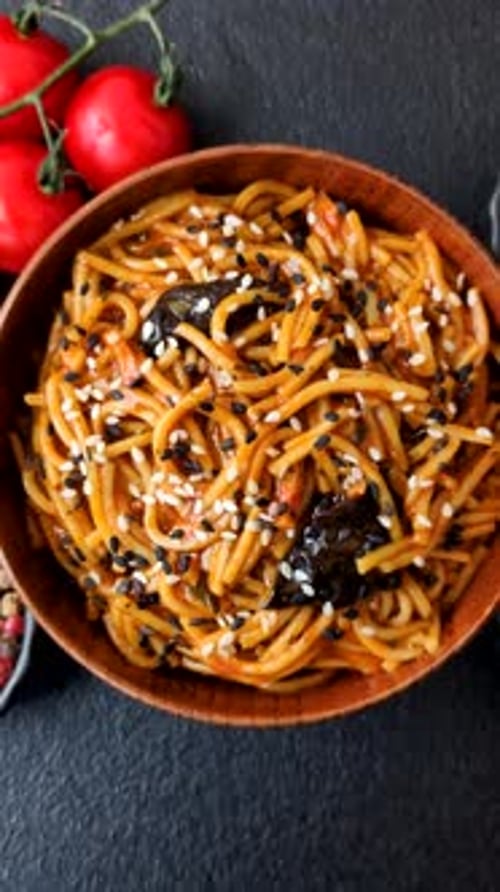 Yakisoba, Asian noodles with vegetables and meat, is a Japanese spicy food. Yakisoba or udon