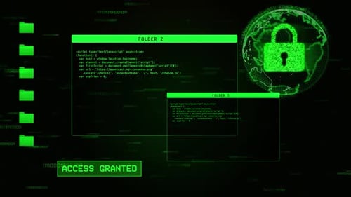 System login of entering password on computer screen with access Granted message on screen