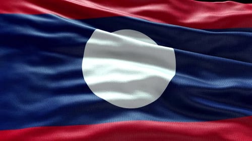 Animated Laos National Flag Waving with Realistic Fabric Texture