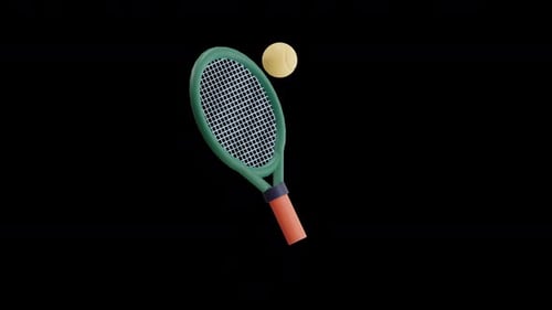 Blue Halftone Tennis Racket and Ball Illustration Graphic