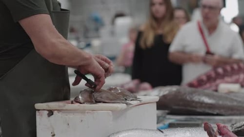 Erkunden Sie am Morgen einen geschäftigen Fischmarkt mit frischen Fängen und erfahrenen Verkäufern
