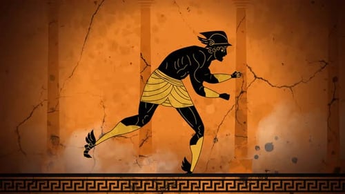 Animated Greek Mythology Runner in Classical Vase Painting Style