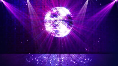 Vibrant Disco Ball Stage with Dynamic Spotlights and Particles