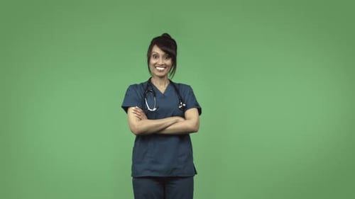 indian female doctor confident isolated on greenscreen