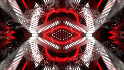 White And Red Neon Infinite Sci Fi Techno Channel Background VJ Loop In 4K