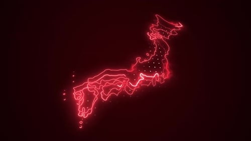 Red Neon Japan Map Outline Digital Animation