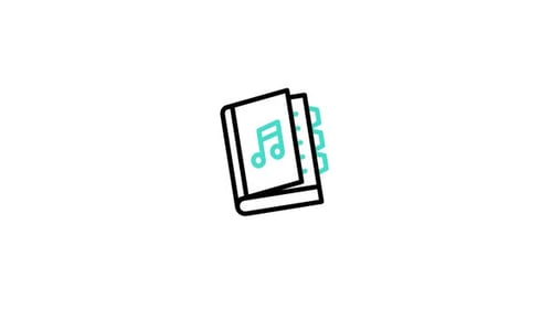 Minimalist Animated Book Icon with Musical Notes