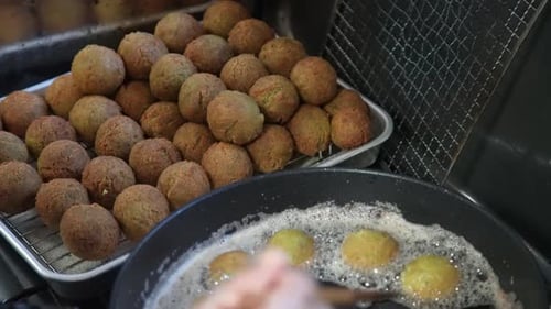 Preparing Falafel in Kitchen for Middle Eastern Cuisine