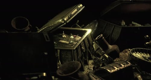 Ancient Treasure Chest Opening Reveal with Golden Light